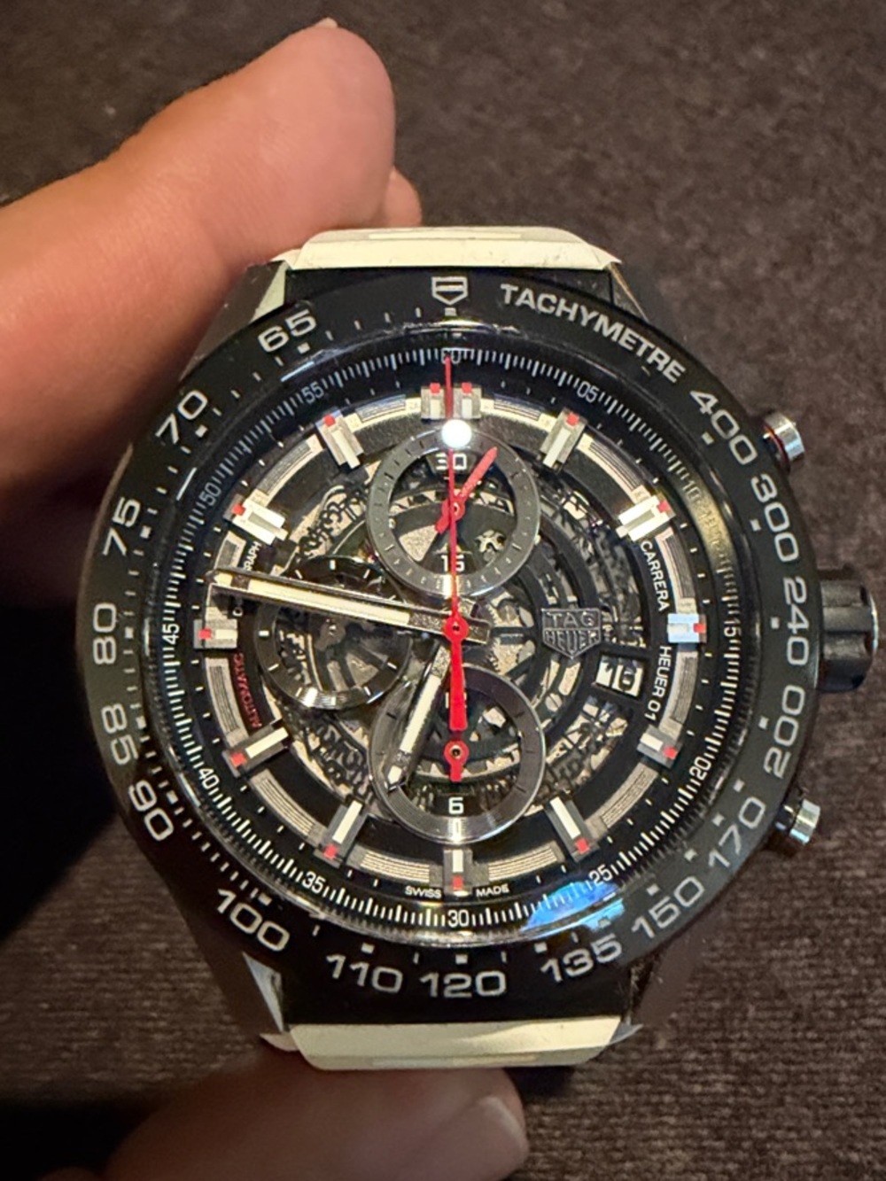 Tag Heuer Skeleton Chronograph Watch - Black, Silver & Red Accents - Picture 10 of 10